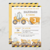 Stoppen Sie den Straßenbau Trucks Boy Birthday Einladung (Vorne/Hinten)