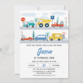 Stoppen Sie den Verkehr farbenfroh Transport 1. Ge Einladung (Vorderseite)