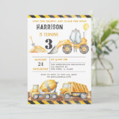 Stoppen Sie die Straßenbauwagen am Geburtstag Einladung (Stehend Vorderseite)