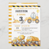 Stoppen Sie die Straßenbauwagen am Geburtstag Einladung (Vorne/Hinten)