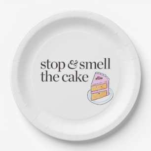 Stoppen Sie u. riechen Sie den Kuchen Pappteller