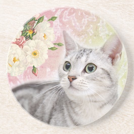 Stoppen Sie, um die Rosen zu riechen Sandstein Untersetzer (Vorne)