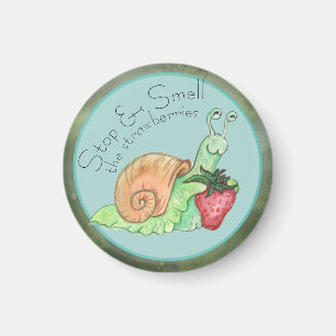 Stoppen und riechen Sie die Erdbeeren-Schnecke Magnet