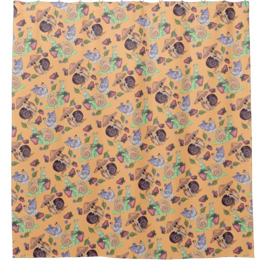 Stoppen und riechen Sie die Erdbeeren Schneckenmus Duschvorhang (Vorderseite)