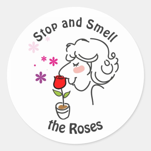 Stoppen und riechen Sie die Rose Runder Aufkleber (Vorderseite)