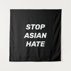 Stoppt asiatisches Hass, Schwarz-weißes Zeichen Wandteppich