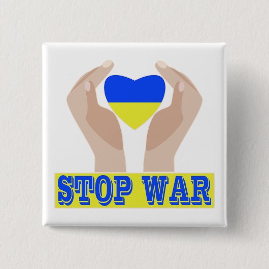 Stoppt den Krieg Das Herz der ukrainischen Flagge Button (Vorderseite)
