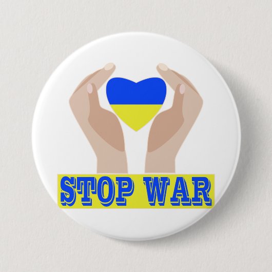 Stoppt den Krieg Das Herz der ukrainischen Flagge Button (Vorderseite)