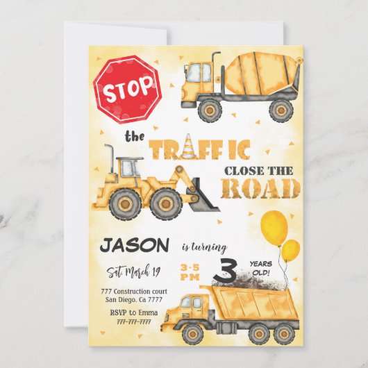 Stoppt den Straßenbau am Geburtstag Einladung (Vorderseite)