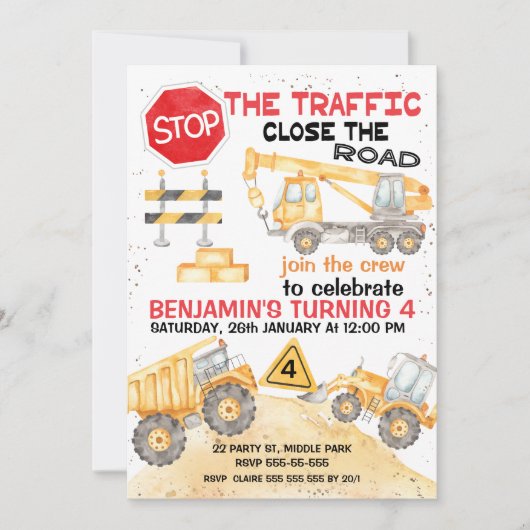 Stoppt den Straßenbau am Geburtstag Einladung (Vorderseite)
