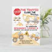 Stoppt den Straßenbau am Geburtstag Einladung (Stehend Vorderseite)