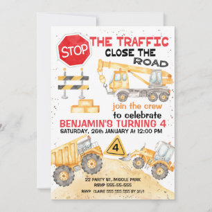 Stoppt den Verkehr Straßenbau Geburtstag Einladung