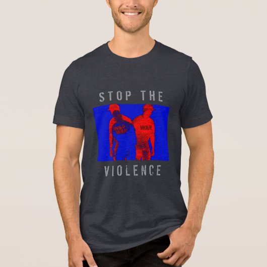 "Stoppt die Gewalt" Rot-Blau-Krieg-Grafik Tri-Blend Shirt (Vorderseite)