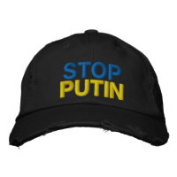 Stoppt Putin den Kriegshut - ukrainische Flagge Uk