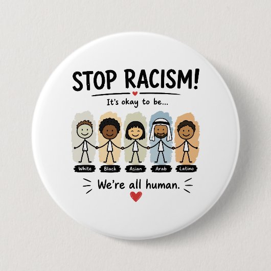 Stoppt Rassismus, wir sind alle Menschen Button (Vorderseite)