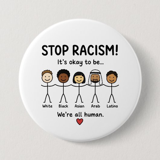 Stoppt Rassismus, wir sind alle Menschen Button (Vorderseite)