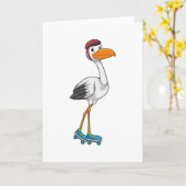 Storch als Inline-Skater mit Roller-Skaten Karte (Gelbe Blume)