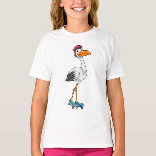 Storch als Inline-Skater mit Roller-Skaten T-Shirt (Vorderseite)
