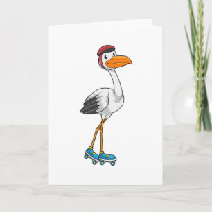 Storch als Inline-Skater mit Rollerskates Karte