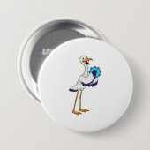 Storch als Musiker mit Tambourine Button (Vorne & Hinten)