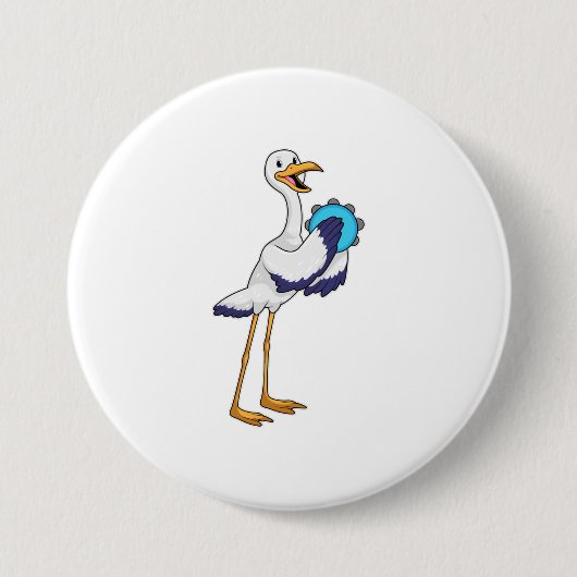 Storch als Musiker mit Tambourine Button (Vorderseite)
