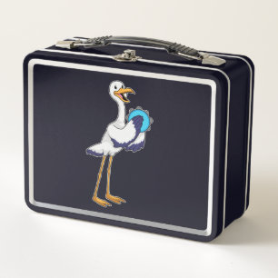 Storch als Musiker mit Tambourine Metall Brotdose