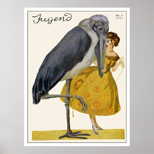 Storch and Young Woman - Jugendstil - Jugend Poster (Vorne)