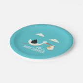 Storch-Ankunft Pappteller (Schrägansicht)