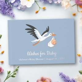 Storch auf Blue Baby Shower Foil Gästebuch