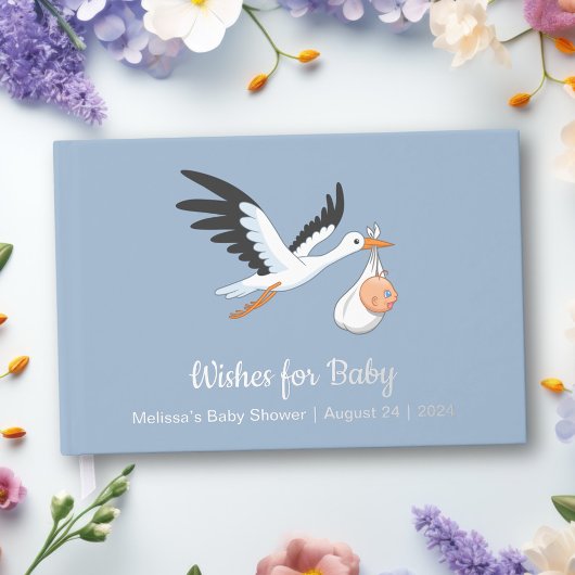 Storch auf Blue Baby Shower Foil Gästebuch