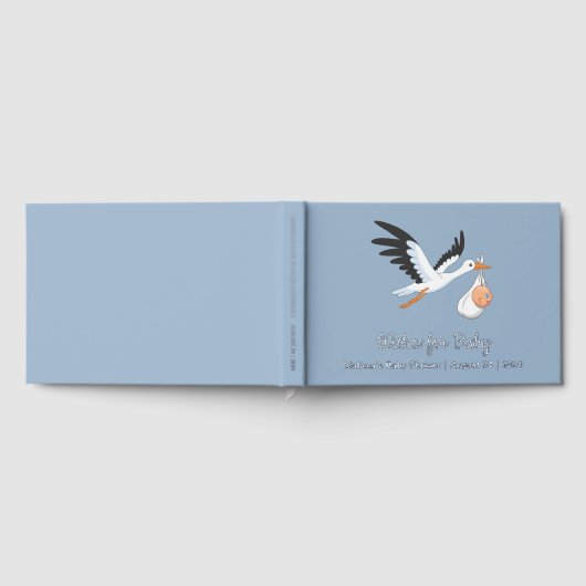 Storch auf Blue Baby Shower Foil Gästebuch (Voll)