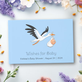 Storch auf Blue Baby Shower Gästebuch