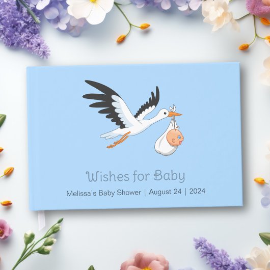 Storch auf Blue Baby Shower Gästebuch