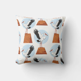 Storch auf Dachdeckermuster Kissen