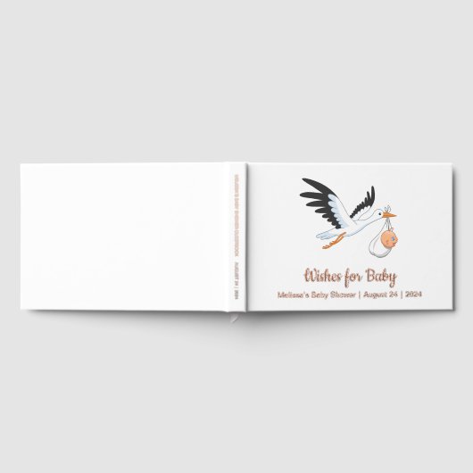 Storch auf dem White Baby Shower Foil Gästebuch (Voll)
