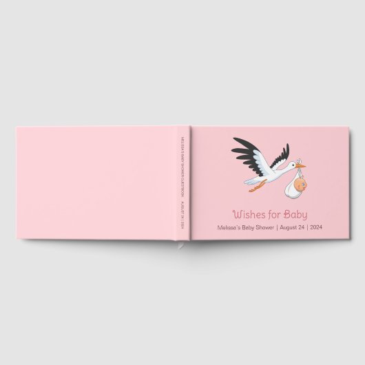 Storch auf Pink Baby Dusche Gästebuch (Voll)