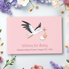 Storch auf Pink Baby Dusche Gästebuch