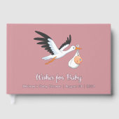 Storch auf Pink Baby Shower Foil Gästebuch (Vorderseite)