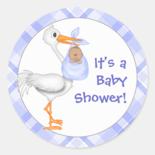 Storch & Baby Boy (dunkle Haut) Kinderdusche Runder Aufkleber
