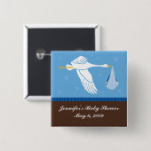 Storch-Baby-Duschen-Button - Blau/Brown Button (Vorne & Hinten)