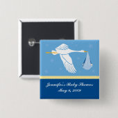 Storch-Baby-Duschen-Button - Blau Button (Vorne & Hinten)