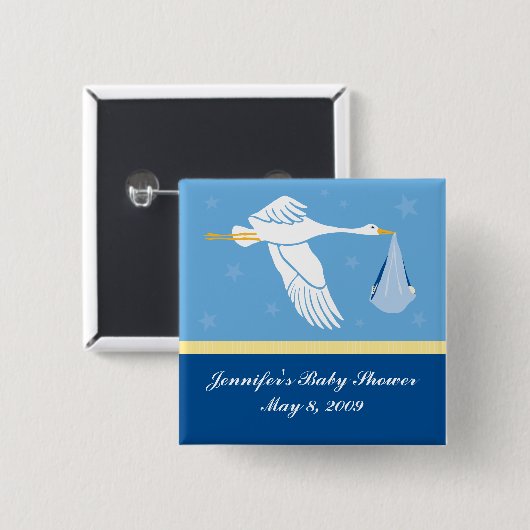 Storch-Baby-Duschen-Button - Blau Button (Vorne & Hinten)