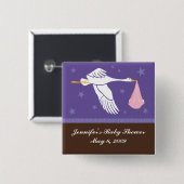 Storch-Baby-Duschen-Button - lila/Brown Button (Vorne & Hinten)