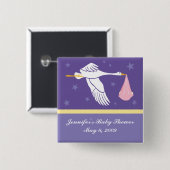 Storch-Baby-Duschen-Button - lila Button (Vorne & Hinten)