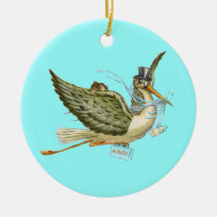 STORCH BABY JUNGE DUSCHE MONOGRAMM  Blau Aquamarin Keramik Ornament