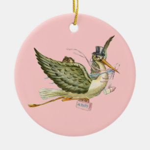 STORCH BABY MÄDCHEN Dusche MONOGRAMM  Roter Rubin Keramikornament