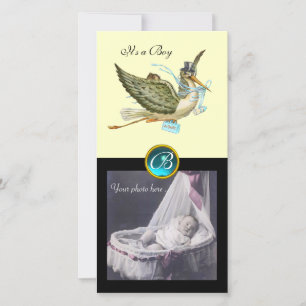 STORCH BABY SHOWER VEREINIGTES MONOGRAMM aquamarin Ankündigung