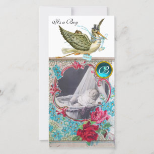 STORCH BABY-SPRÜHREGEN MONOGRAMM, aquamarinweiß Ankündigung