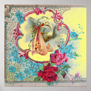 STORCH BABYMÄDCHEN SHOWER Gelb Poster
