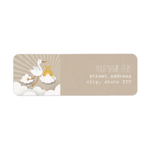 Storch-Babyparty-Adressen-Etikett - Orange